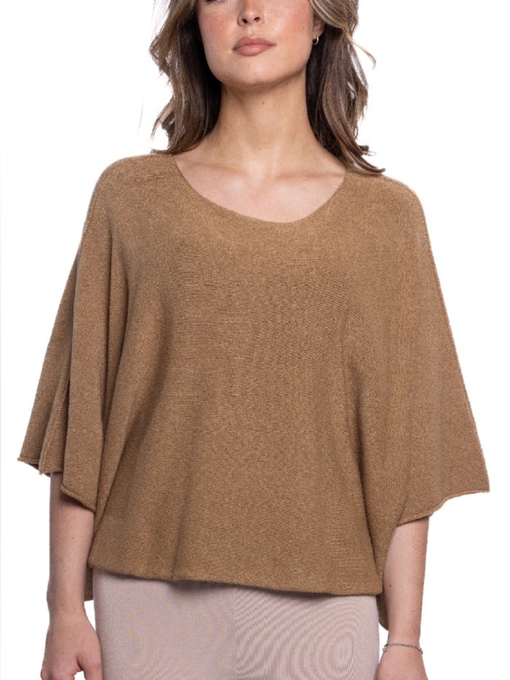 Beyond Capri Knit Short Dolman Sleeve Wide Cropped Sweater Top One Size